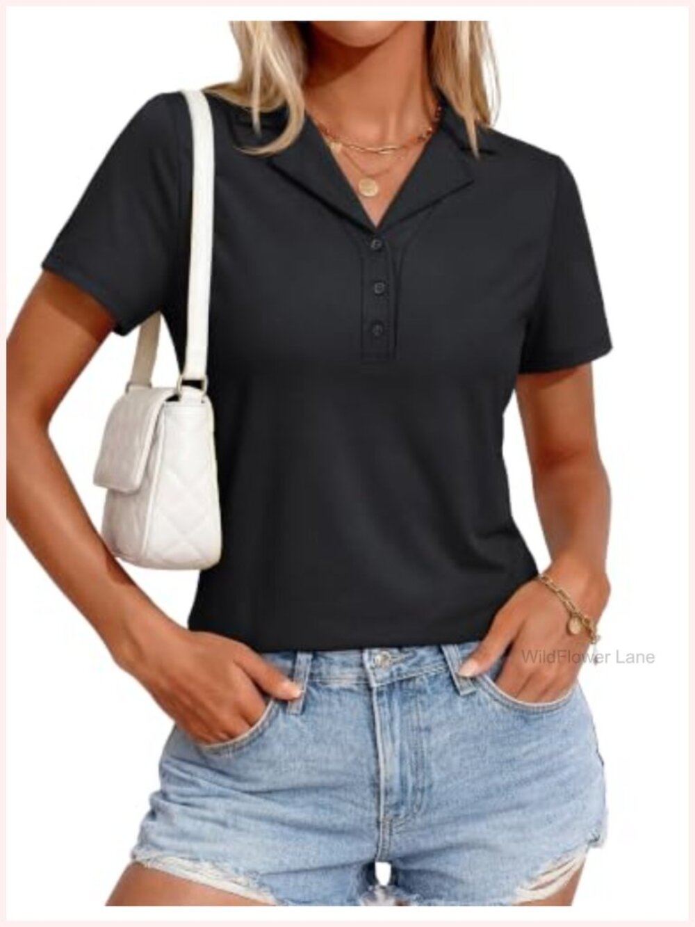 Women's Plus Size Cuban Collar Polo Shirt 3 Button Short Sleeve Casual Top Golf